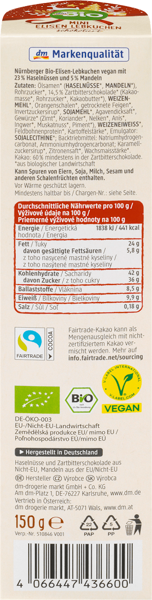 dmBio Elisen Lebkuchen mini, 150 g