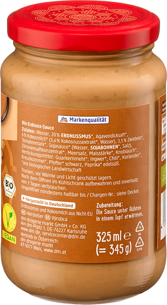 dmBio Erdnuss Saté Sauce, 325 ml
