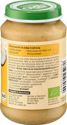 Frucht & Getreide Apfel, Banane, Mango Müsli in Kokos, ab dem 6. Monat, 190 g