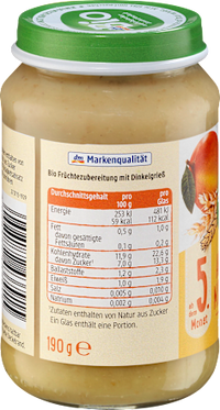 Frucht & Getreide Apfel-Mango mit Dinkelgrieß ab dem 5. Monat, 190 g