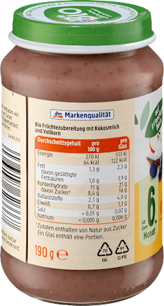 Frucht & Getreide Heidelbeere, Kokosmilch in Apfel mit Vollkorn, ab dem 6.Monat, 190 g