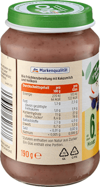 Frucht & Getreide Heidelbeere, Kokosmilch in Apfel mit Vollkorn, ab dem 6.Monat, 190 g