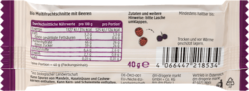Fruchtriegel, Himbeer Cassis, 40 g