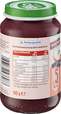 Früchte Apfel mit Heidelbeere ab dem 5. Monat, 190 g