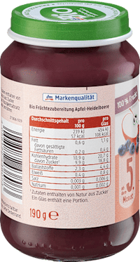 Früchte Apfel mit Heidelbeere ab dem 5. Monat, 190 g