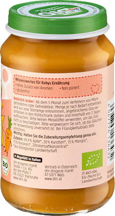 Früchte Karotte, Apfel, Mango, Banane ab dem 5. Monat, 190 g
