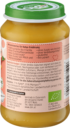 Früchte Mango in Apfel, ab dem 5. Monat, 190 g