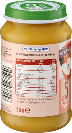 Früchte Mango in Apfel, ab dem 5. Monat, 190 g