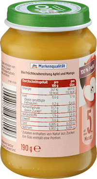 Früchte Mango in Apfel, ab dem 5. Monat, 190 g
