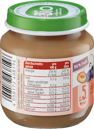 Früchte Trockenpflaume in Apfel ab dem 5. Monat, 125 g