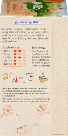 Früchtetee "Traumhafter Frühlingstee" mit Apfel, Hibiskus & Zitronenmelisse (20 Beutel), 40 g