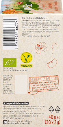 Vruchtenthee "Dromerige Lentethee" met appel, hibiscus &amp; citroenmelisse (20 theezakjes), 40 g