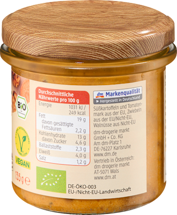 Gemüseaufstrich, Süßkartoffel Walnuss, 135 g