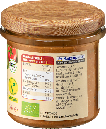 Gemüseaufstrich, Tomate Basilikum, 135 g