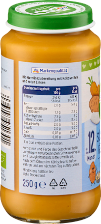 Gemüsesuppe Kinder Süßkartoffel & Gemüse mit Kokosmilch ab 12 Monaten, 250 g