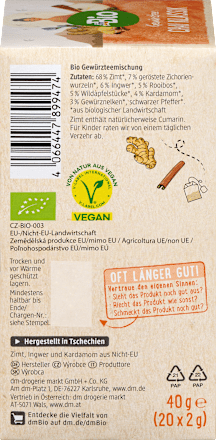 Gewürztee "Chai Klassik" mit Zimt, Ingwer & Kardamom (20 Beutel), 40 g
