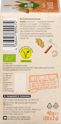 Gewürztee "Chai Klassik" mit Zimt, Ingwer & Kardamom (20 Beutel), 40 g