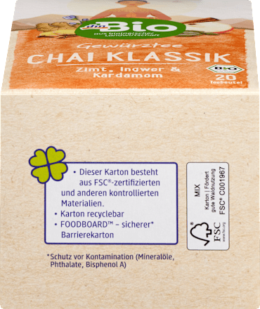 Gewürztee "Chai Klassik" mit Zimt, Ingwer & Kardamom (20 Beutel), 40 g