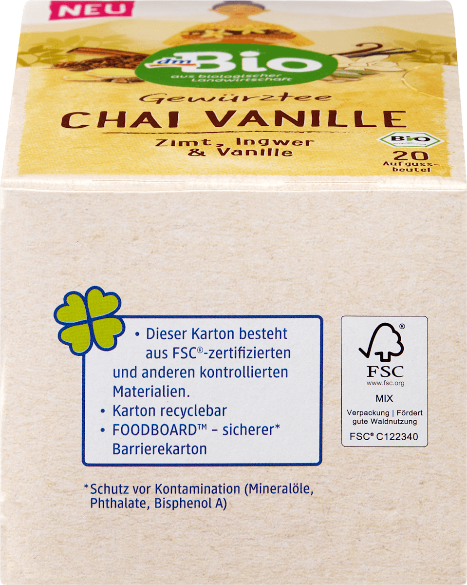 dmBio Infusion, Chaï Vanille avec cannelle, gingembre & vanille (20 sachets), 40 g