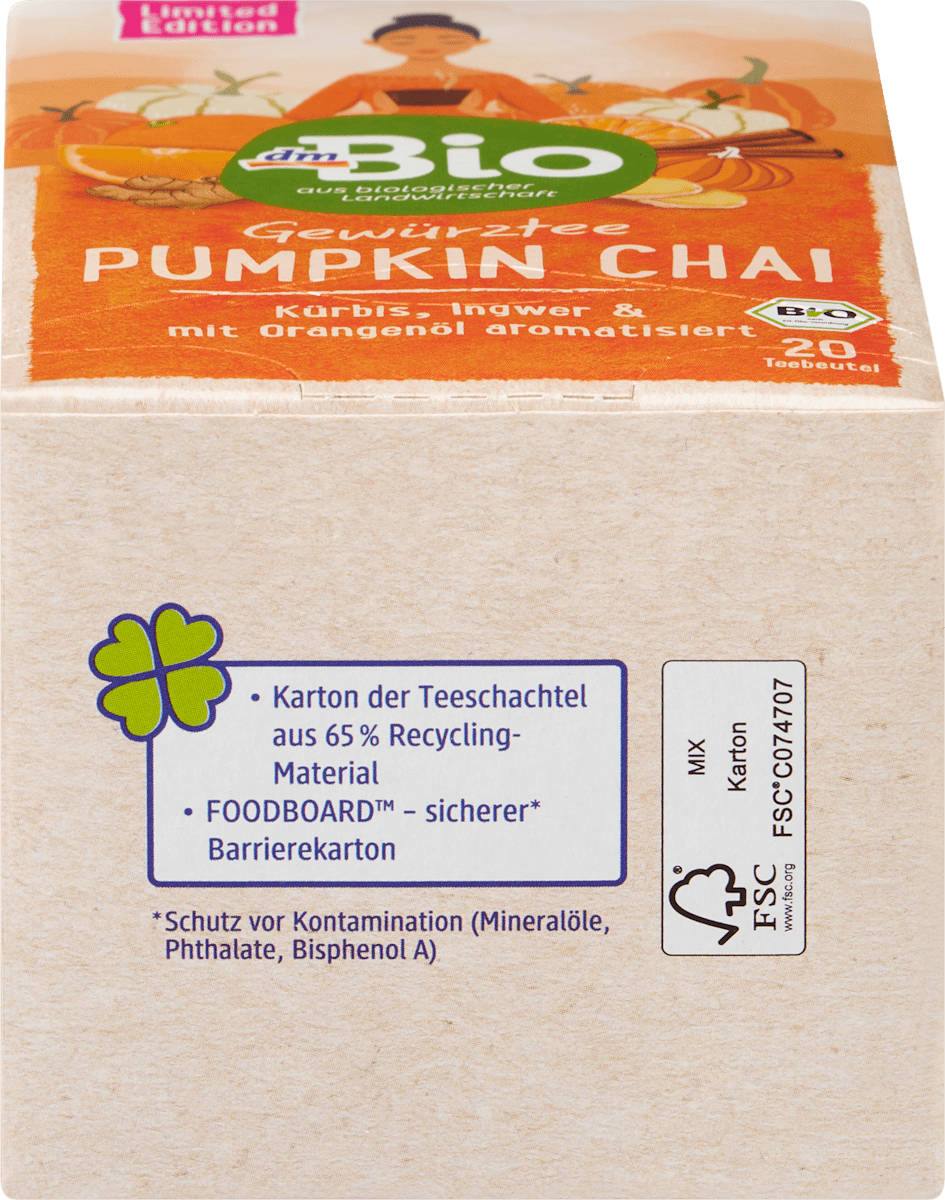 dmBio Infusion, Pumpkin Chai à la citrouille, au gingembre & à l'huile d'orange (20 sachets), 38 g