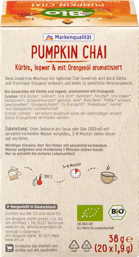 dmBio Infusion, Pumpkin Chai à la citrouille, au gingembre & à l'huile d'orange (20 sachets), 38 g