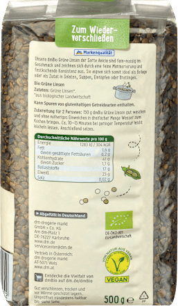dmBio Grüne Linsen, 500 g