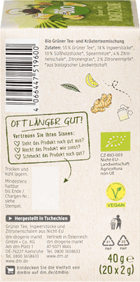 Grüner Tee Ingwer & Zitrone (20 Beutel), 40 g