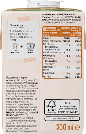 Haferdrink-Konzentrat Pro Climate,  0,5l ergibt 1,5l, 0,5 l