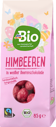 Himbeeren in weißer Beerenschokolade, 85 g
