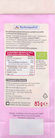 Himbeeren in weißer Beerenschokolade, 85 g