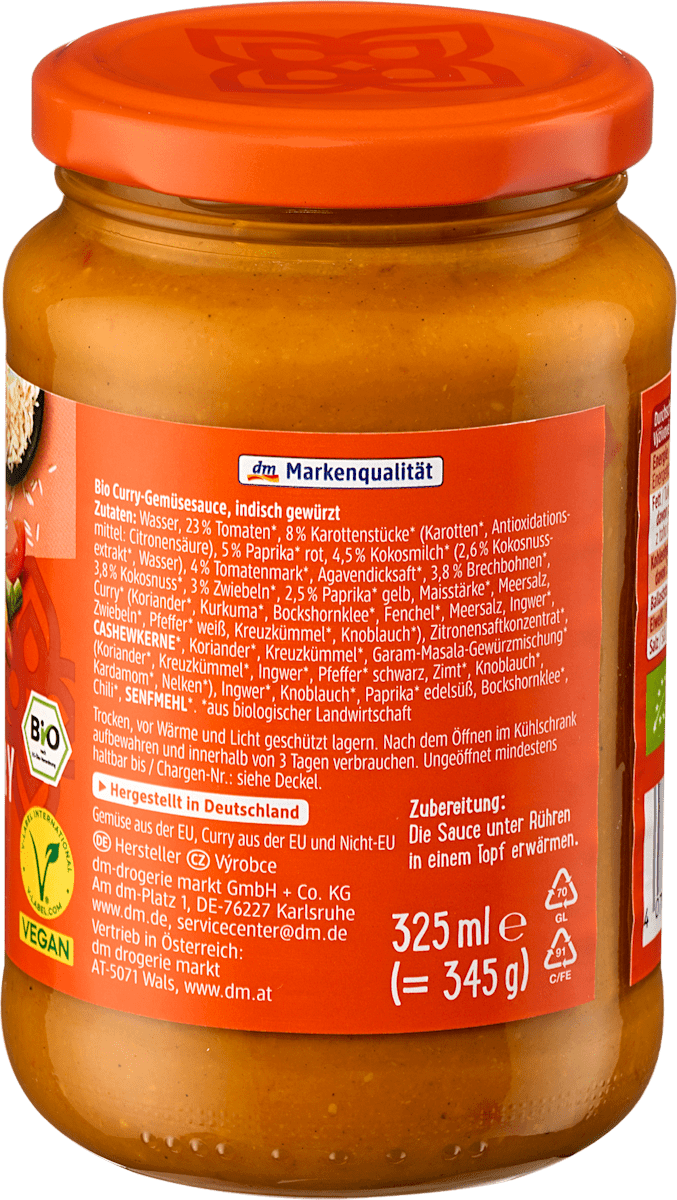 dmBio Indische Curry Sauce, 325 ml