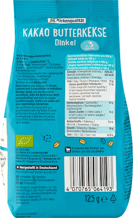 Kinderkekse Kakao Butterkekse Dinkel ab 3 Jahren, 125 g