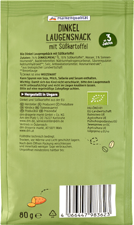 Kindersnack Dinkel Laugensnack mit Süßkartoffel, ab 3 Jahren, 80 g