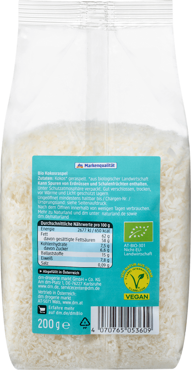dmBio Kokos, geraspelt, 200 g