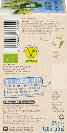 Kräutertee Bergkräuter mit Grünhafer, Melisse & Holunderblüte (20 Beutel), 35 g