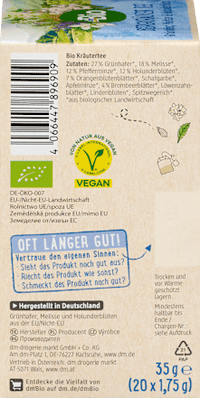 Kräutertee Bergkräuter mit Grünhafer, Melisse & Holunderblüte (20 Beutel), 35 g