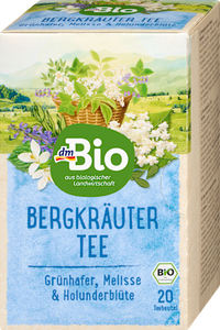 Kräutertee Bergkräuter mit Grünhafer, Melisse & Holunderblüte (20 Beutel), 35 g