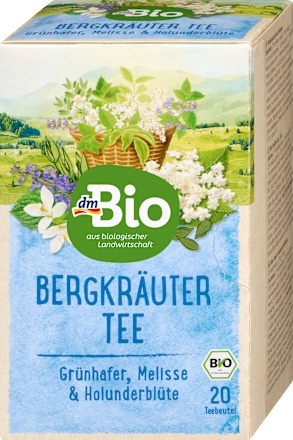 Kräutertee Bergkräuter mit Grünhafer, Melisse & Holunderblüte (20 Beutel), 35 g