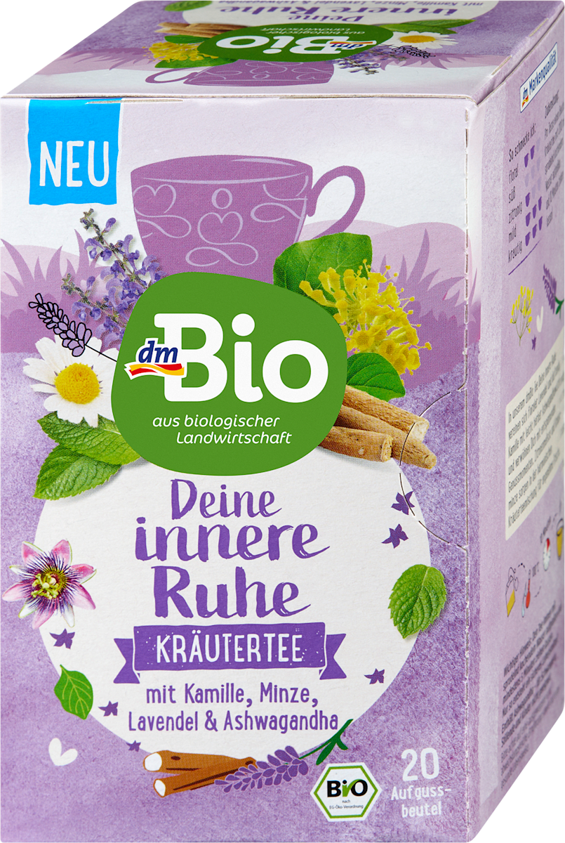 dmBio Infusion aux plantes, ta sérénité intérieure avec camomille, menthe, lavande & ashwagandha (20 sachets), 36 g