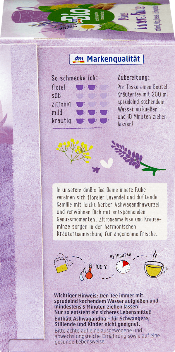 dmBio Infusion aux plantes, ta sérénité intérieure avec camomille, menthe, lavande & ashwagandha (20 sachets), 36 g