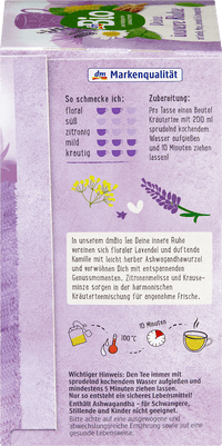 dmBio Infusion aux plantes, ta sérénité intérieure avec camomille, menthe, lavande & ashwagandha (20 sachets), 36 g
