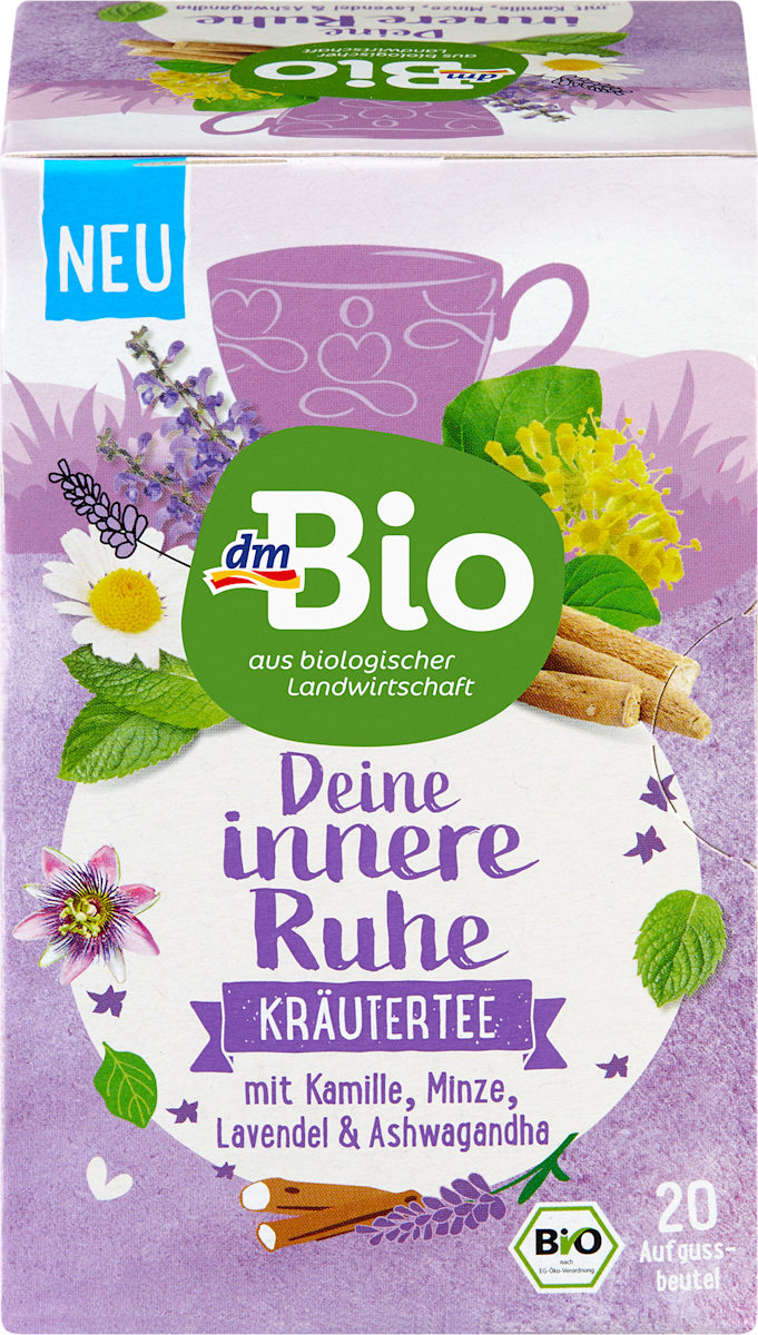 dmBio Infusion aux plantes, ta sérénité intérieure avec camomille, menthe, lavande & ashwagandha (20 sachets), 36 g