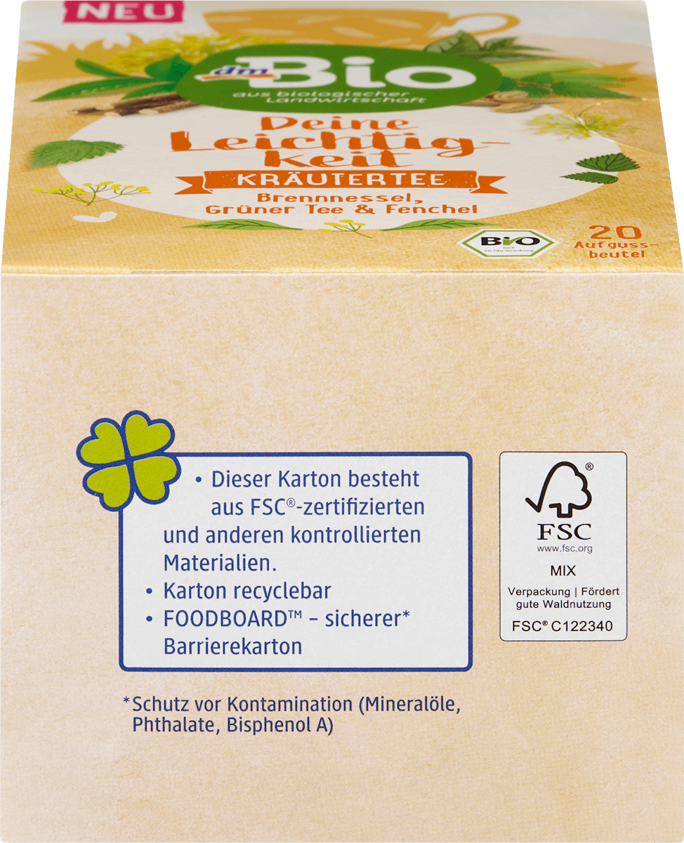 dmBio Kräutertee, Deine Leichtigkeit mit Brennnessel, Grüner Tee & Fenchel (20 Beutel), 40 g