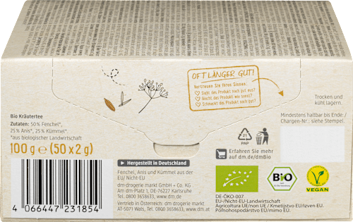 Kräutertee Fenchel, Anis & Kümmel (50 Beutel), 100 g