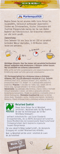 Tisane dmBio « Bonjour » au citronnelle et à la verveine citronnée (20 sachets), 30 g