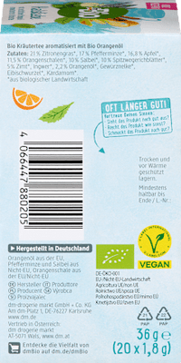 Kräutertee "Halsliebe" mit Pfefferminze, Orangenschale & Salbei (20 Beutel), 36 g