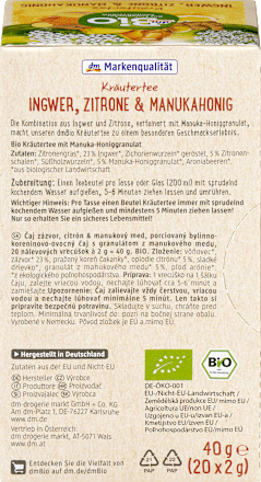 Kruidenthee gember, citroen &amp; manuka (20 theezakjes), 40 g