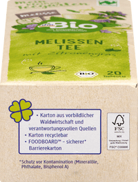 Kräutertee Melissen Tee mit Zitronengras (20 Beutel), 30 g