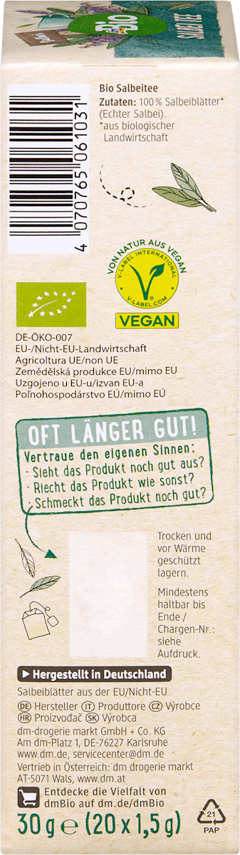 dmBio Kräutertee Salbei (20 Beutel), 30 g