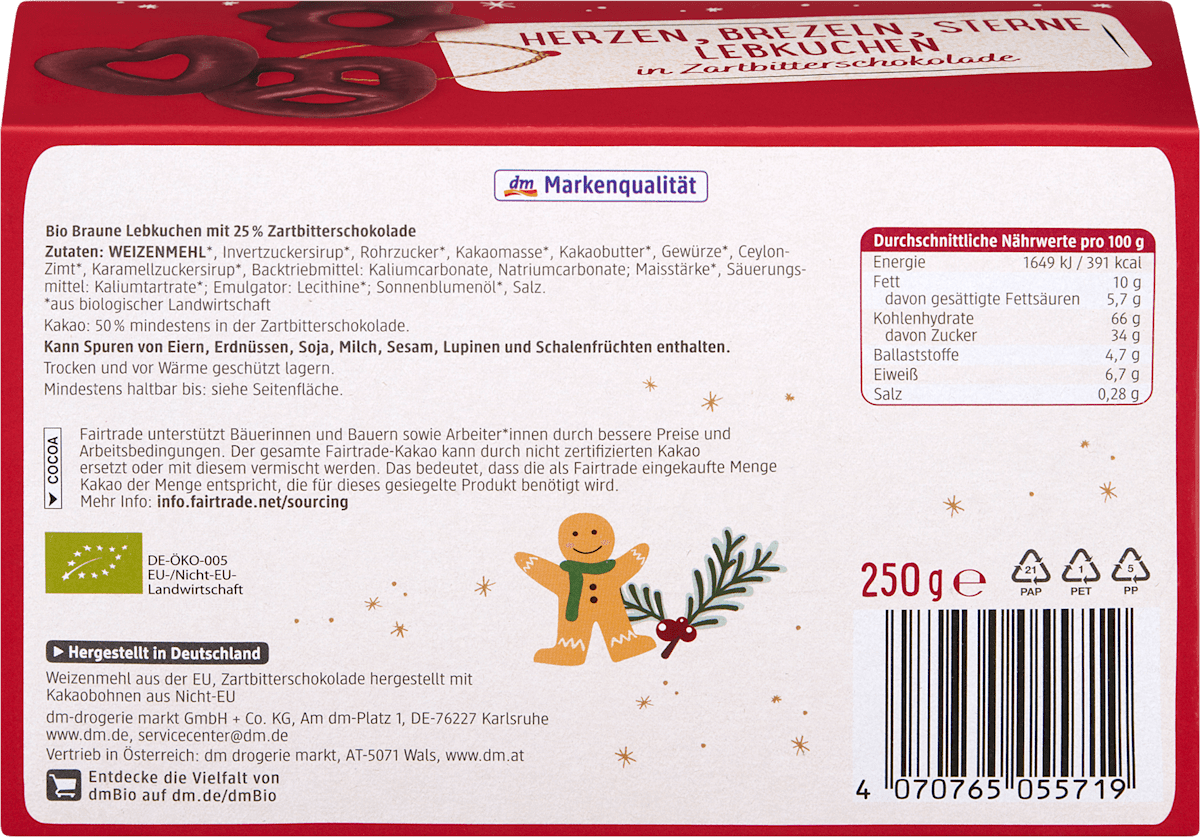 dmBio Lebkuchen, Herzen Sterne Brezel, 250 g